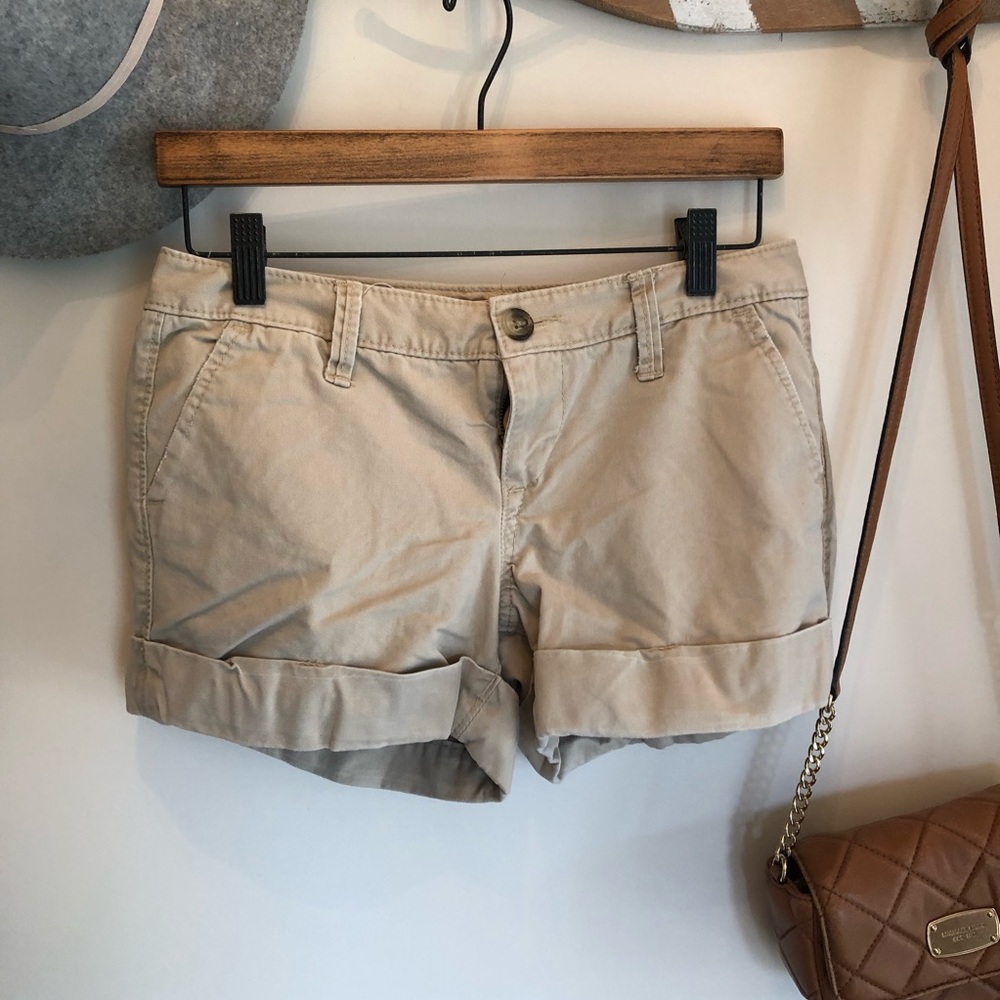 Khaki Cuffed Hem Shorts
